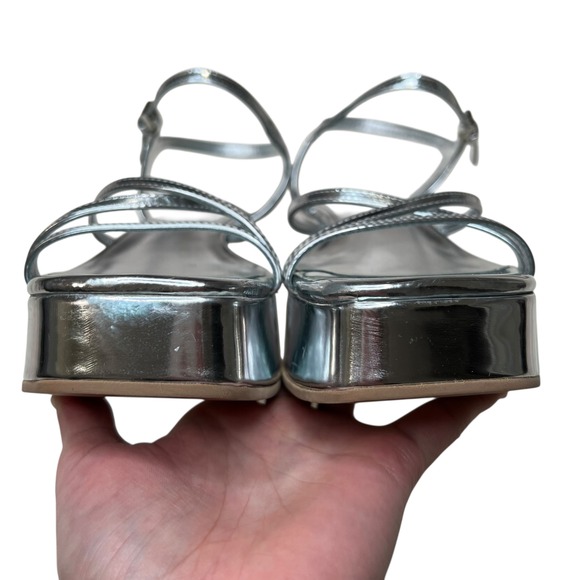 Reformation Zolanda Platform Wedge Strappy Sandal in Metallic Silver SZ 5.5 - Picture 5 of 9